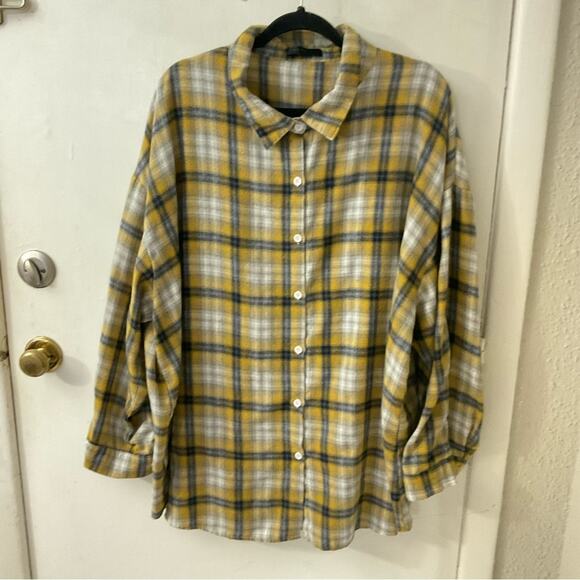 SHEIN Curve Plaid Yellow/Black Top Shacket Plus Size 3XL Cabincore Gorpcore - Picture 1 of 8